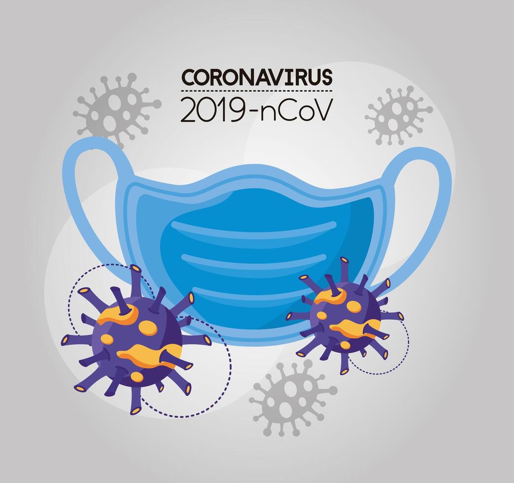 covid 19 particle and face mask vector