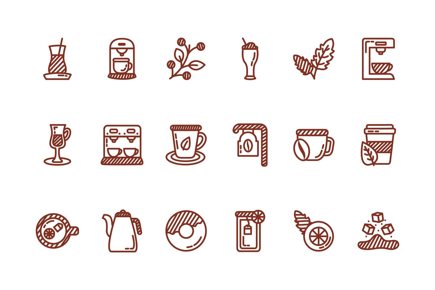 bundle of coffee and tea line style icon vector