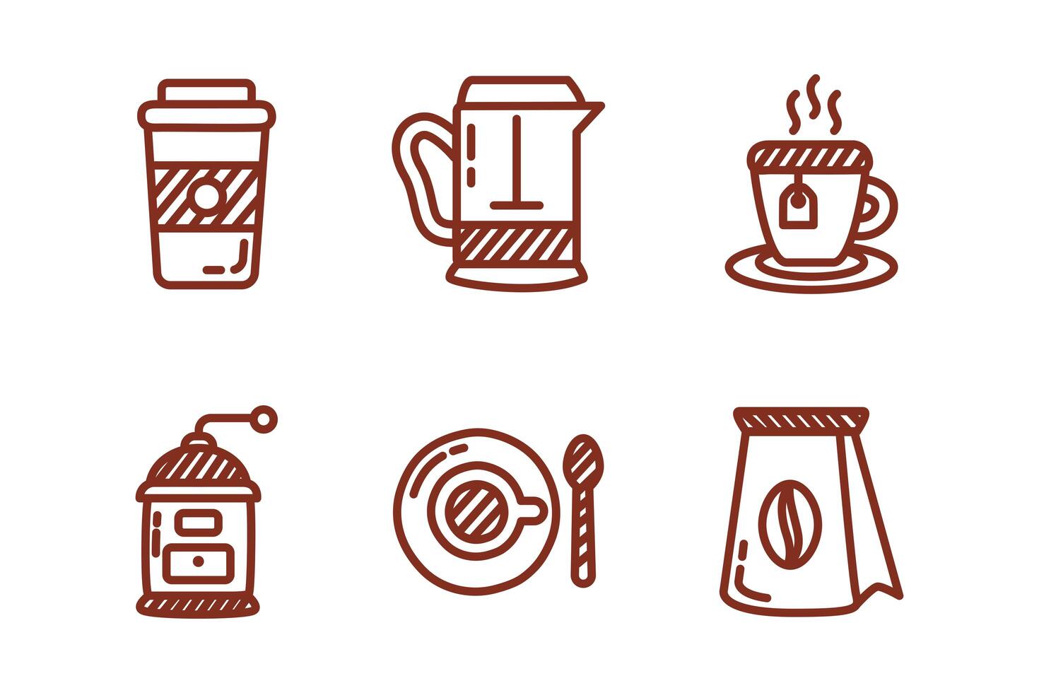 bundle of coffee and tea line style icon vector