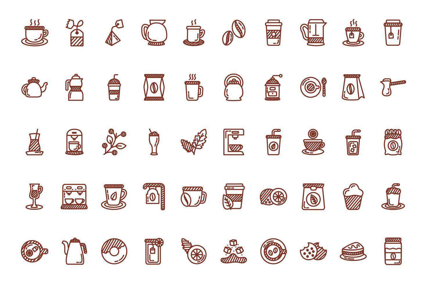 bundle of coffee and tea line style icon vector