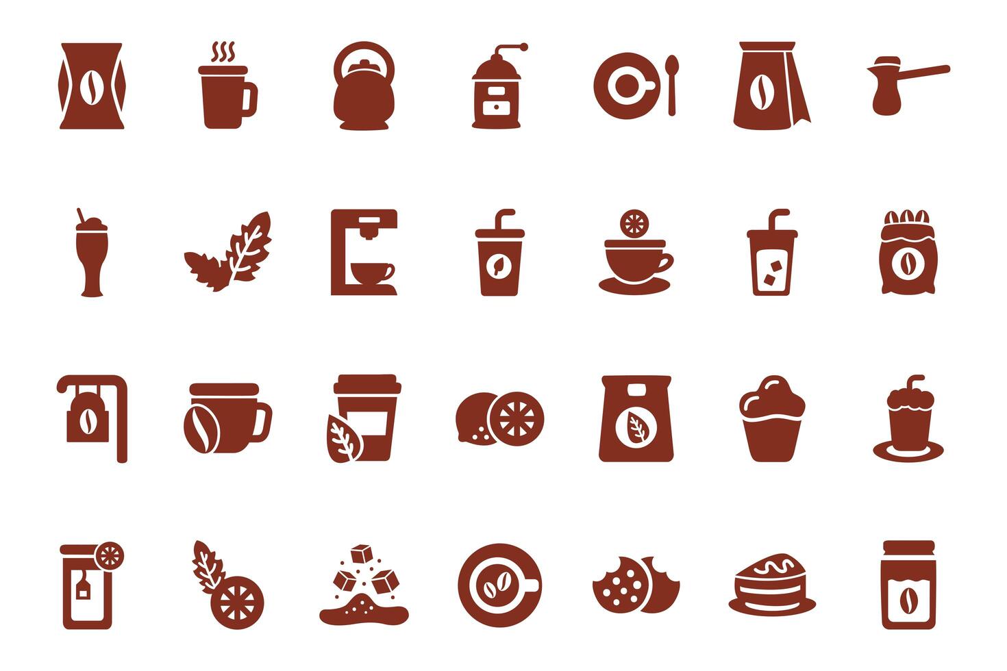 bundle of coffee and tea silhouette style icon vector