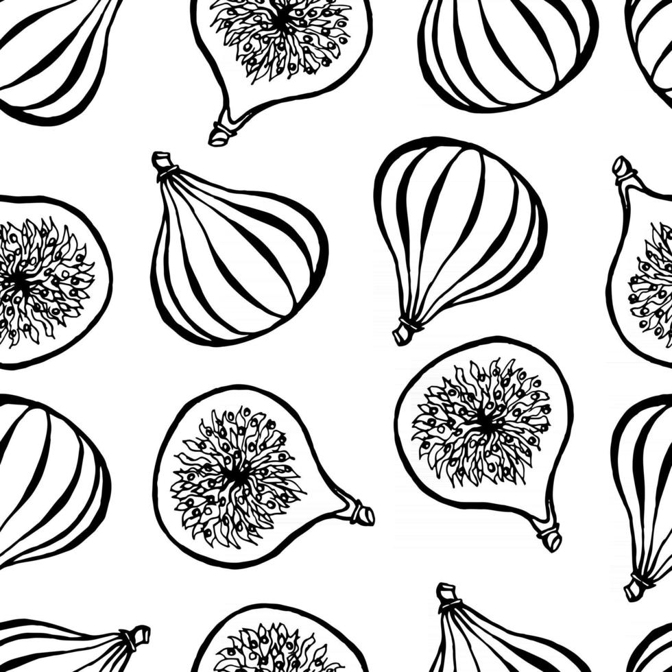 de patrones sin fisuras con elementos de higo de frutas dibujadas a mano. papel pintado vegetariano. para diseño de envases, textil, fondo, diseño de postales y carteles. vector