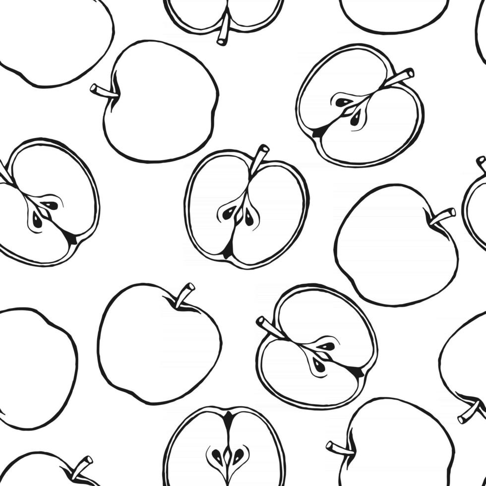 Seamless pattern with hand drawn fruits apple elements. Vegetarian wallpaper. For design packaging, textile, background, design postcards and posters. vector