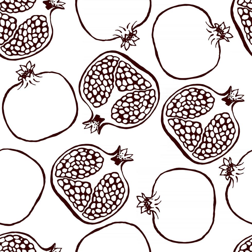 Seamless pattern with hand drawn fruits pomegranate elements. Vegetarian wallpaper. For design packaging, textile, background, design postcards and posters. vector