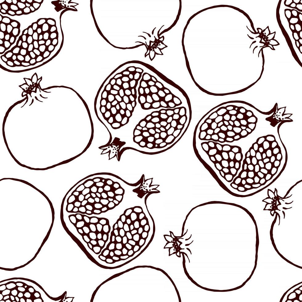 de patrones sin fisuras con elementos de granada de frutas dibujados a mano. papel pintado vegetariano. para diseño de envases, textil, fondo, diseño de postales y carteles. vector