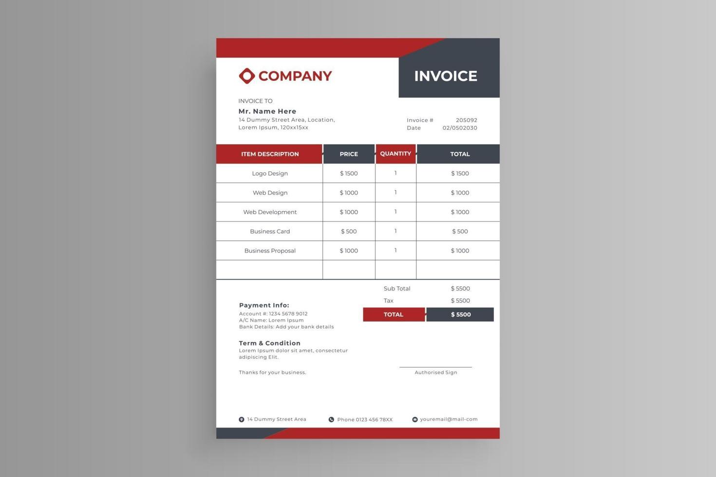 red black invoice design vector