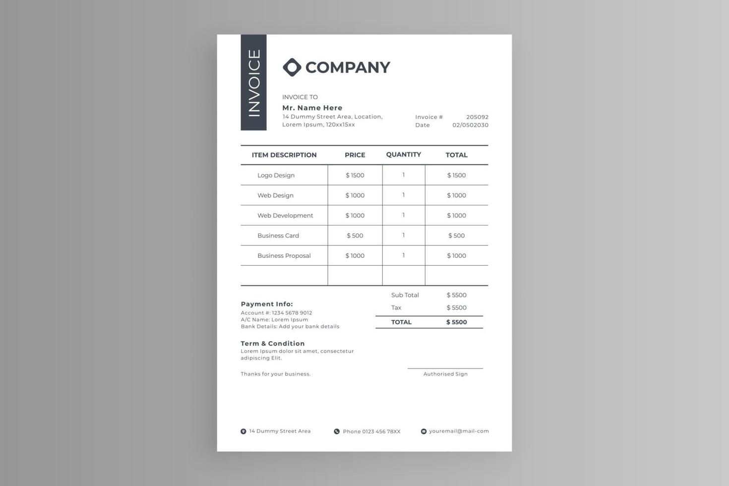 White invoice template vector
