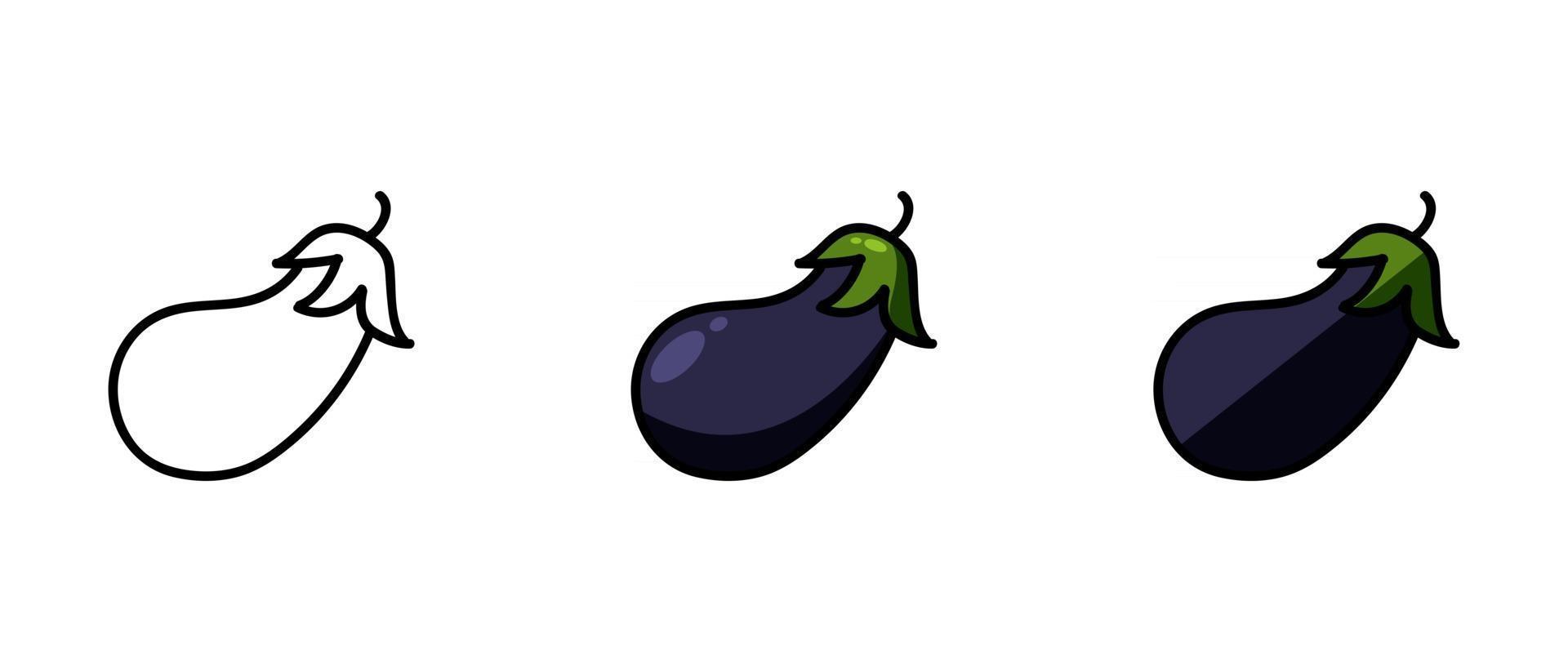 Contour and colored symbols of eggplant vector