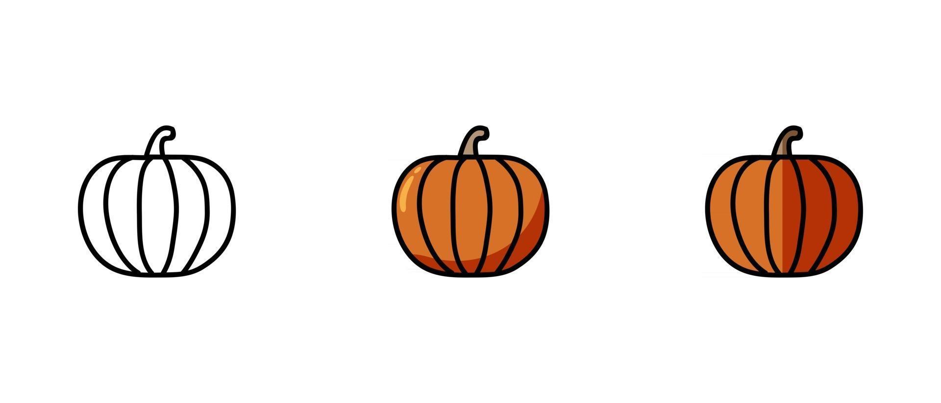 Contour and colored symbols of pumpkin vector
