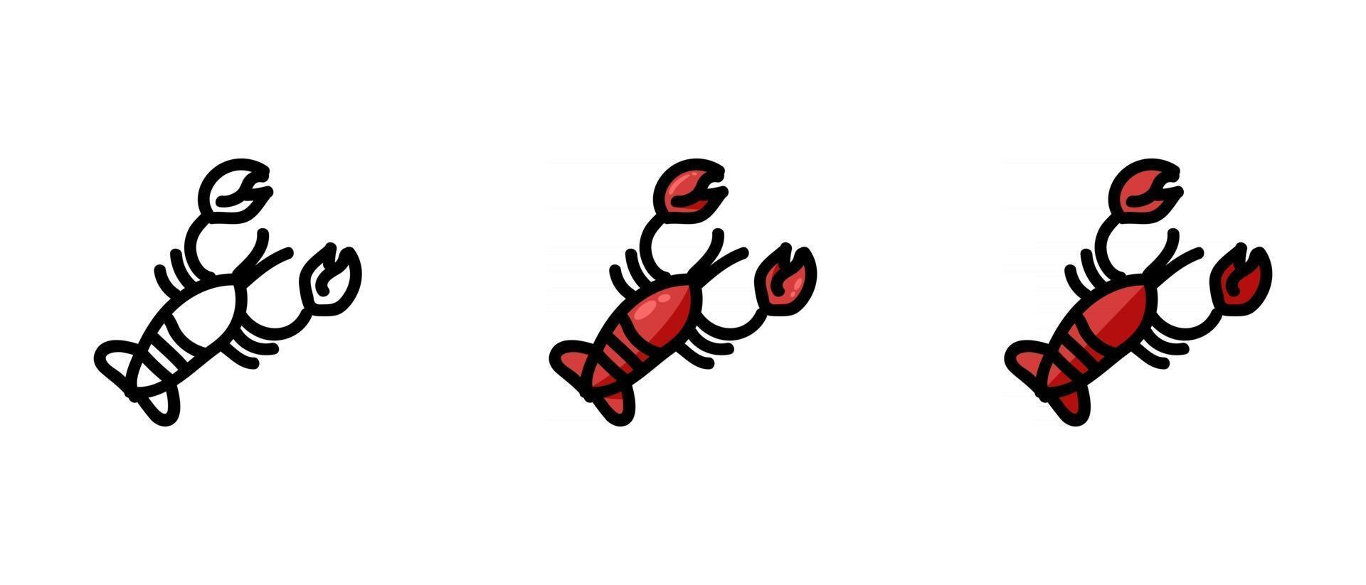 Outline and colored symbols of a lobster vector