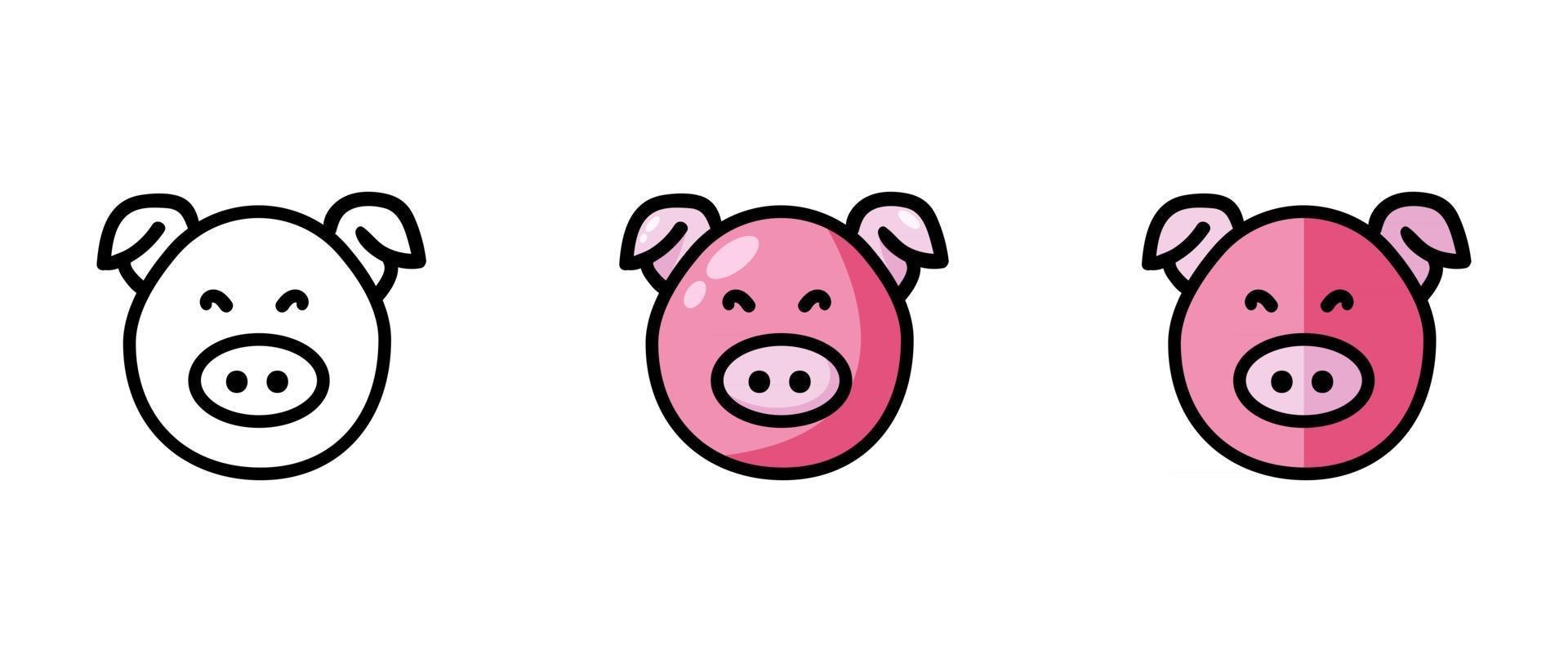 Outline and color symbols of a pig vector