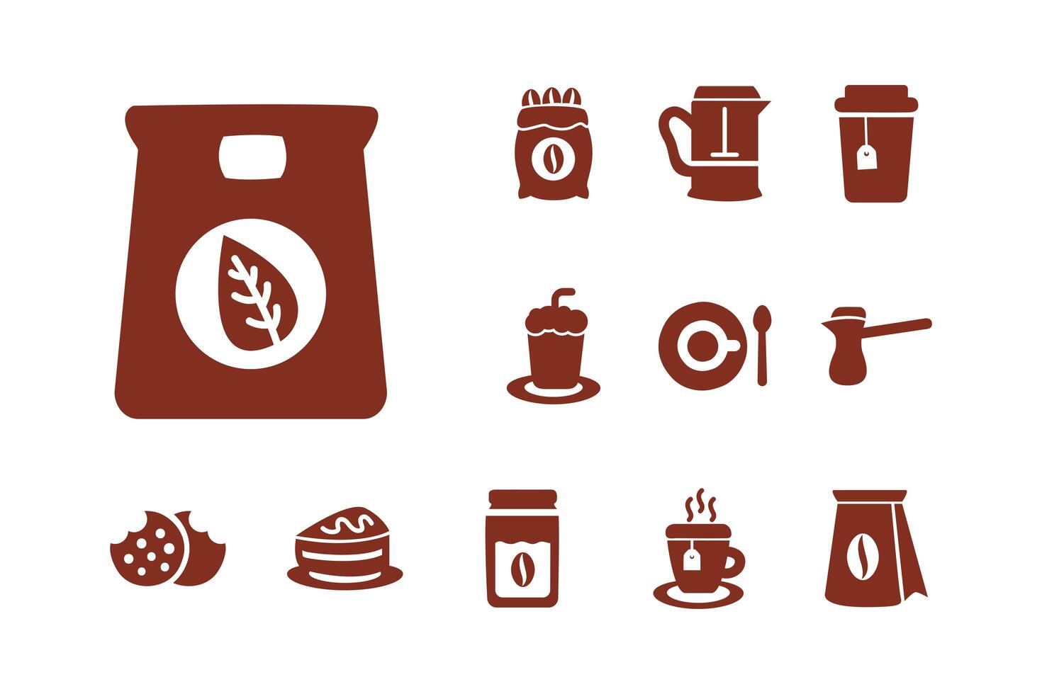 paquete de icono de estilo de silueta de café y té vector