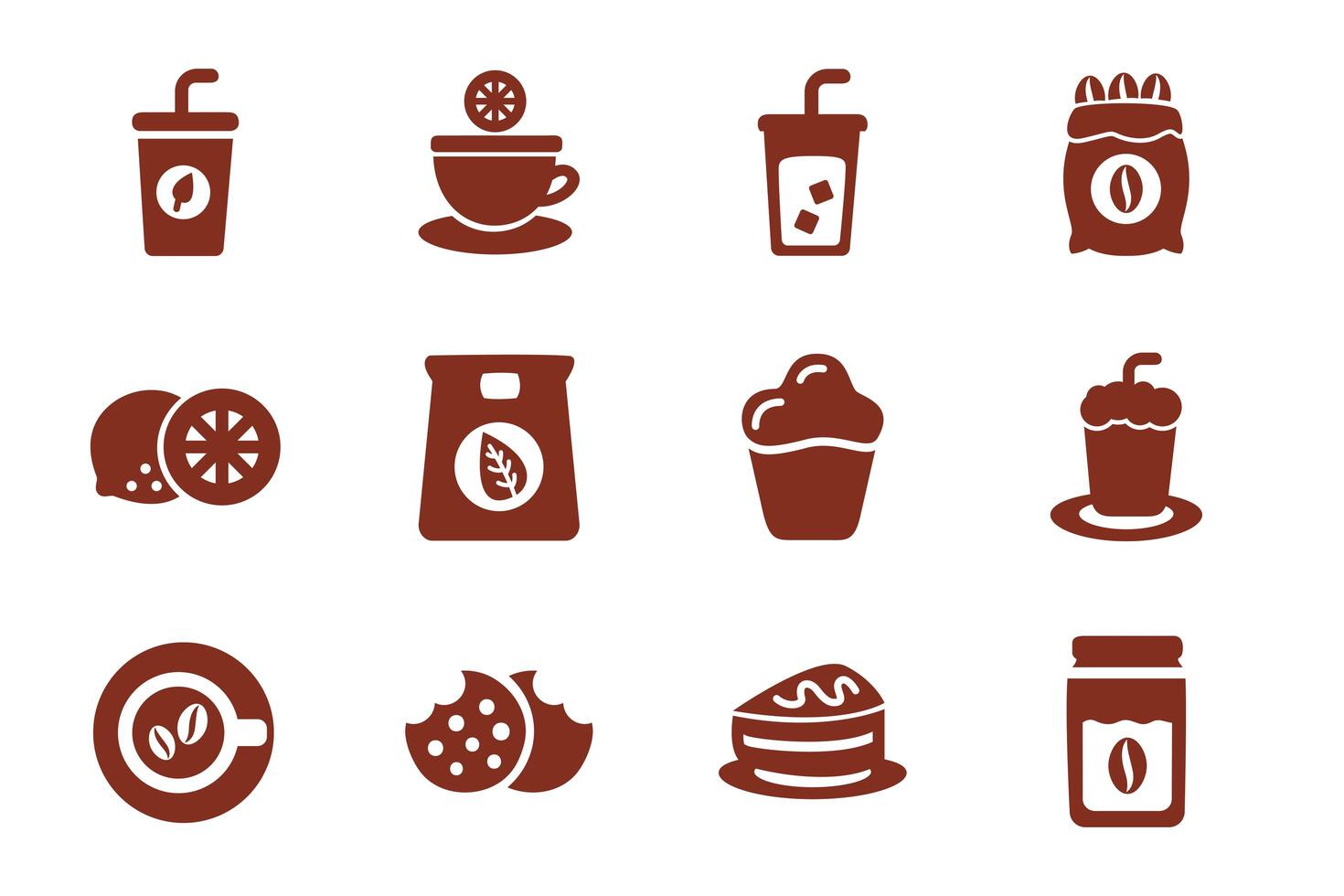 bundle of coffee and tea silhouette style icon vector