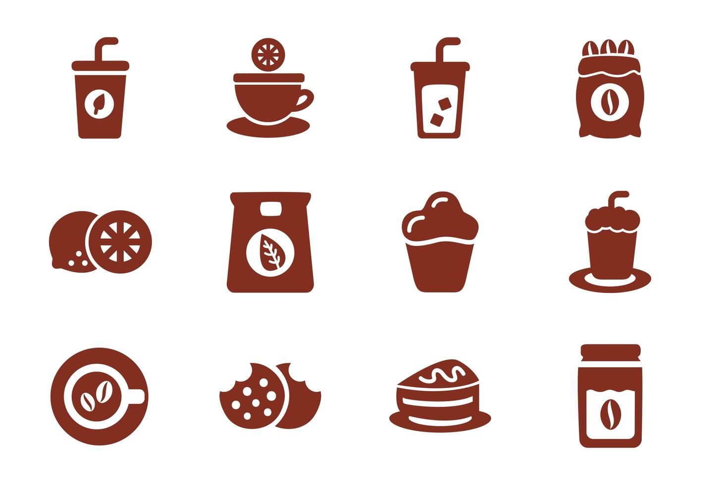 bundle of coffee and tea silhouette style icon vector