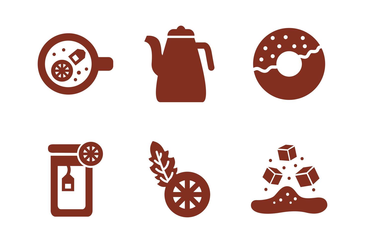 bundle of coffee and tea silhouette style icon vector