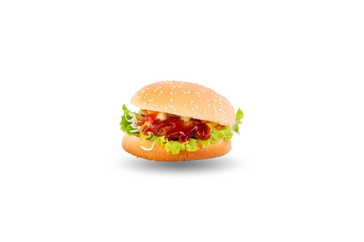 Chicken hamburger with vegetables isolated on white background photo