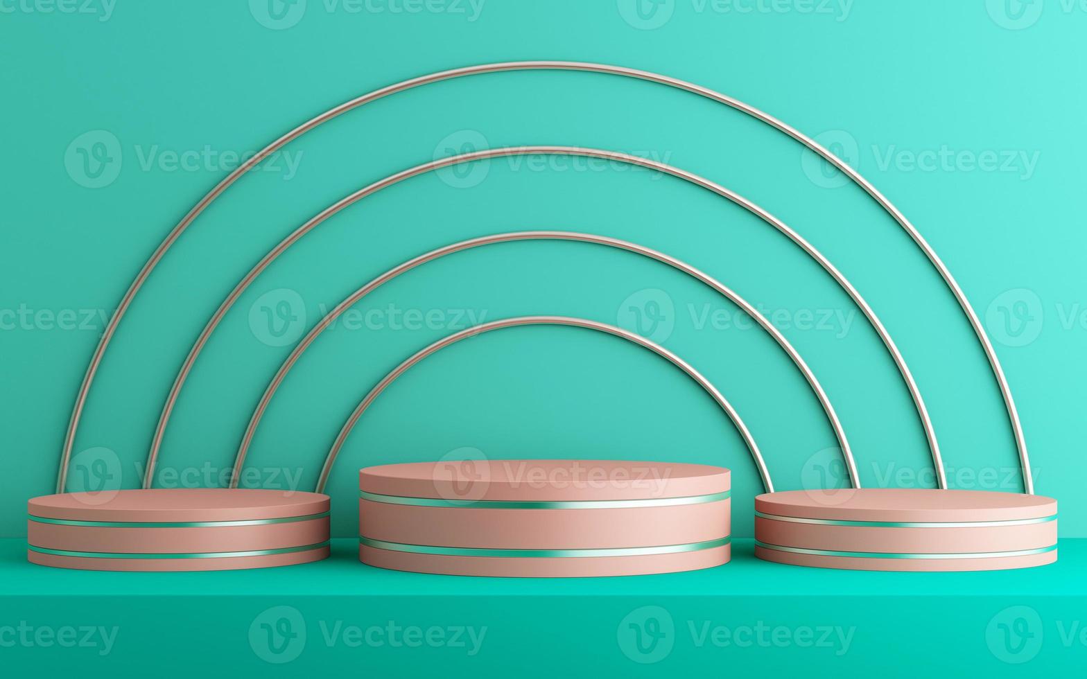 3d background for mock up podium for product presentation, green background, 3d rendering photo
