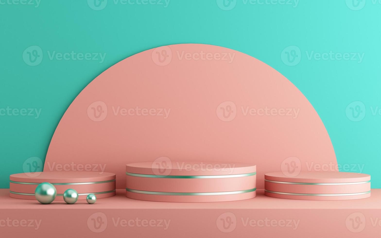 3d background for mock up podium for product presentation, green background, 3d rendering photo