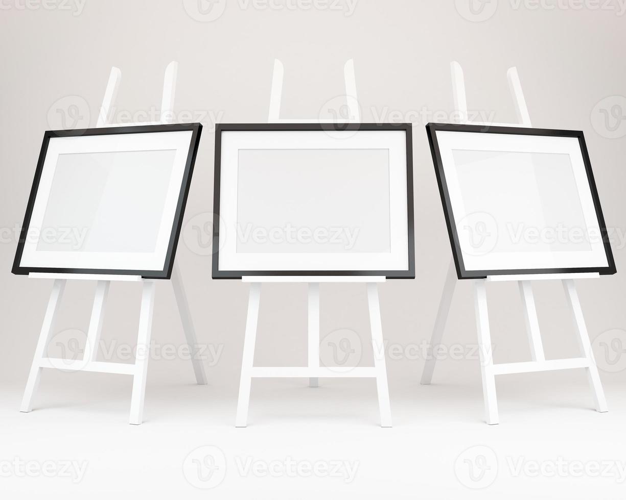 3d rendering of white easel with picture frame photo