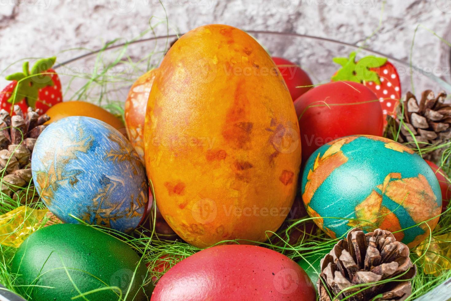 Easter eggs. Colorful Easter eggs with decoration. photo