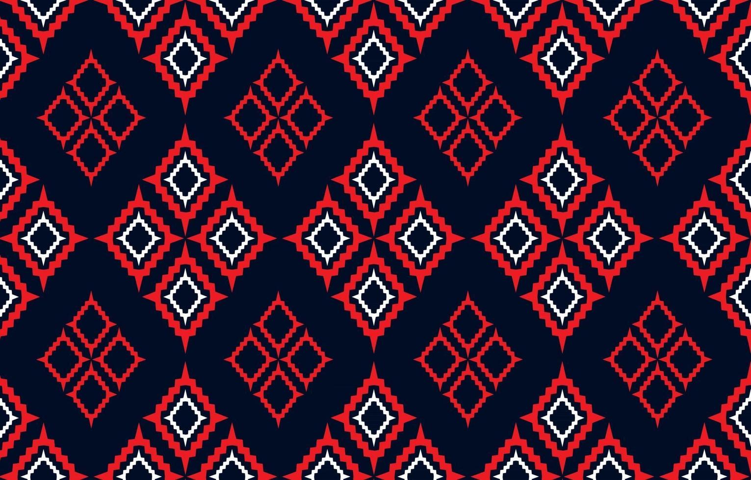 Patrón de tela de forma de diamante blanco rojo sobre fondo transparente vintage azul oscuro ilustración vectorial vector