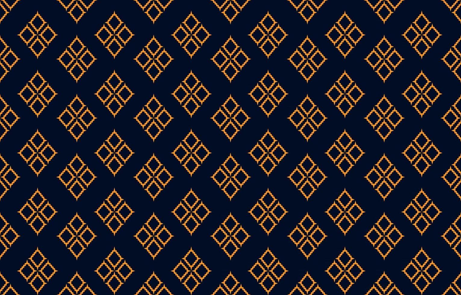 Fabric pattern orange diamond shape on dark blue vintage seamless background vector illustration