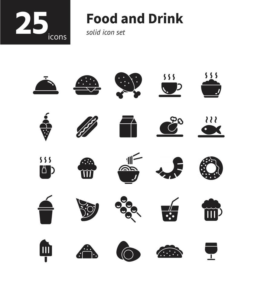 Food and drink solid icon set. Vector and Illustration.