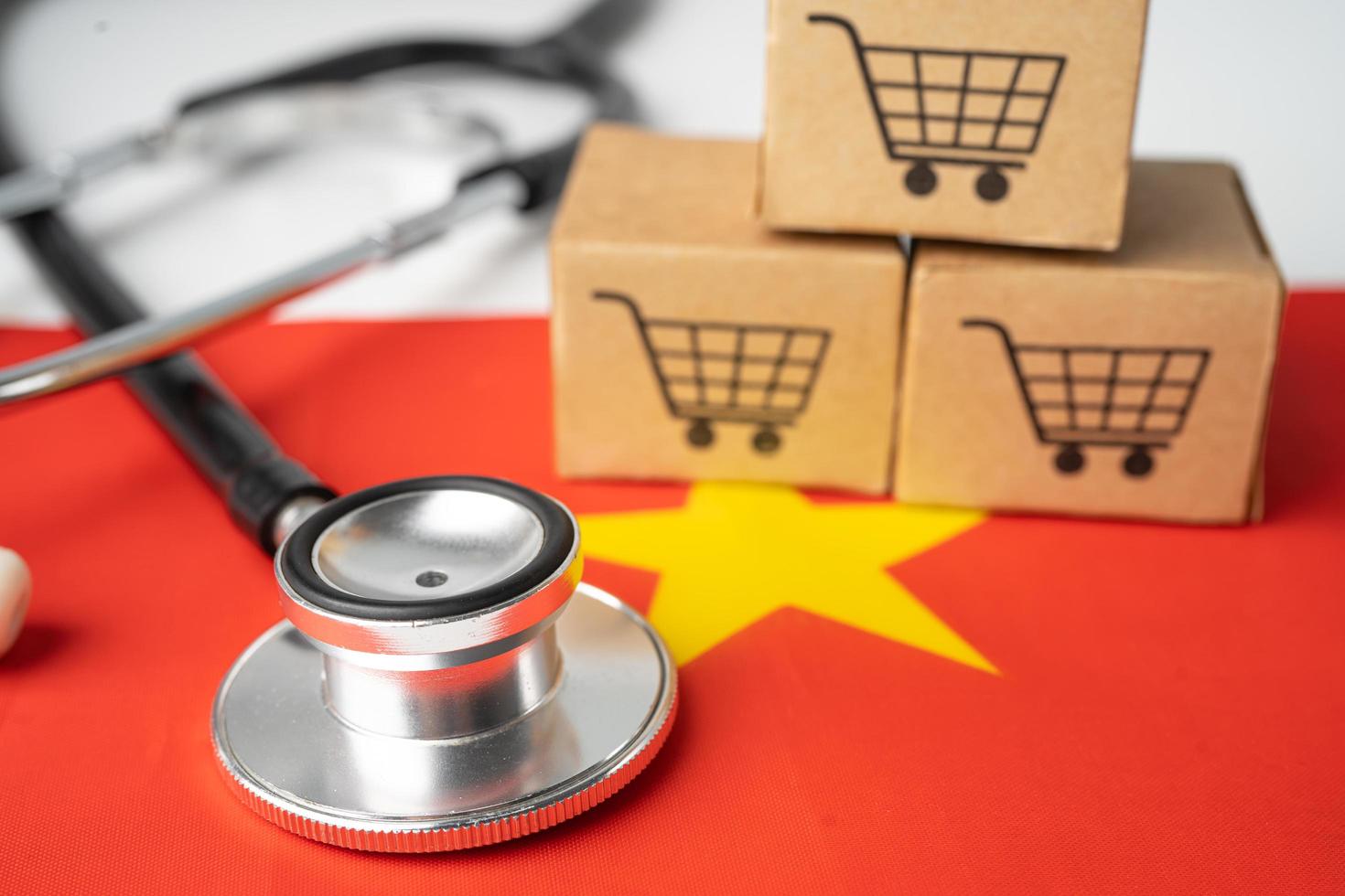 Logotipo de carrito de compras con bandera china, concepto de negocio de finanzas de comercio electrónico de importación y exportación en línea. foto