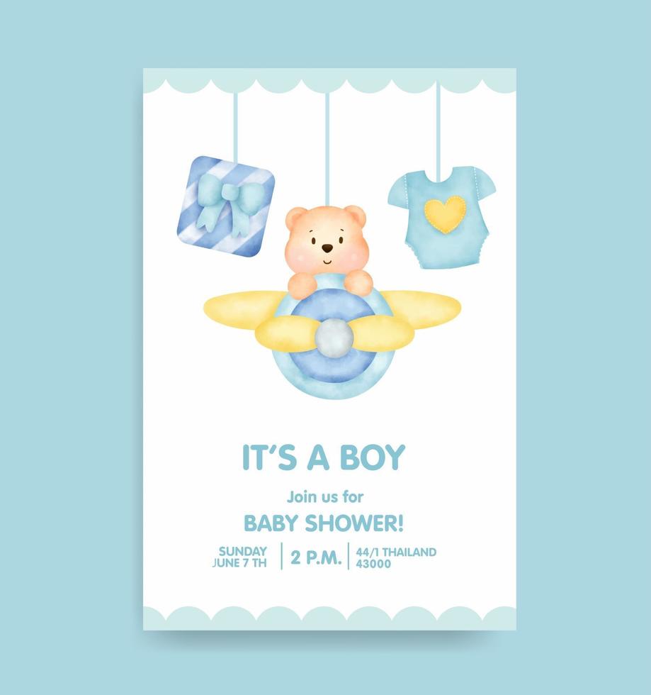 tarjeta de baby shower con oso y elementos encantadores. vector