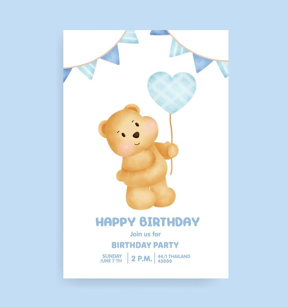 tarjeta de baby shower con lindo osito de peluche vector