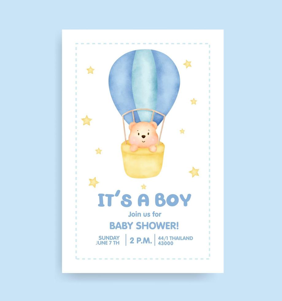 baby shower card with bear and  lovely elements. vector