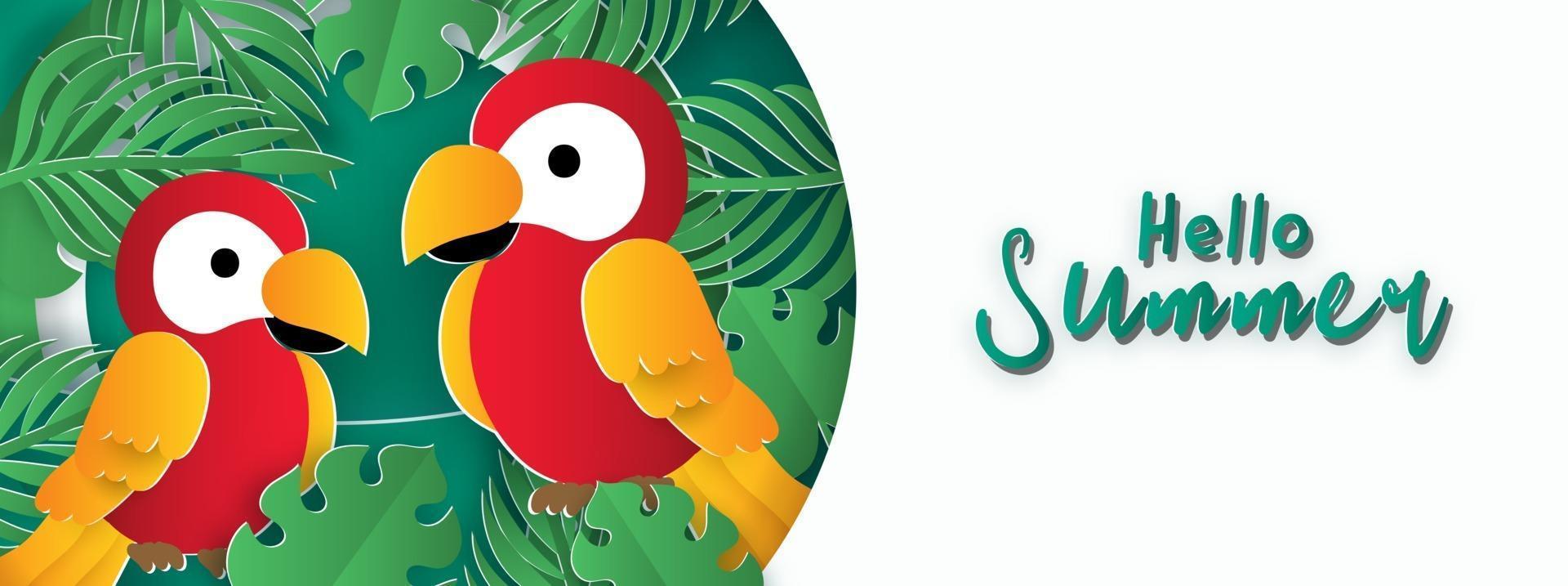 Summer banner with tropical flamingo and summer elements vector