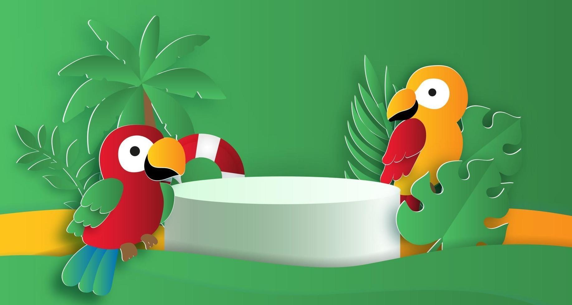 Summer podium for a product with tropical bird and summer elements vector