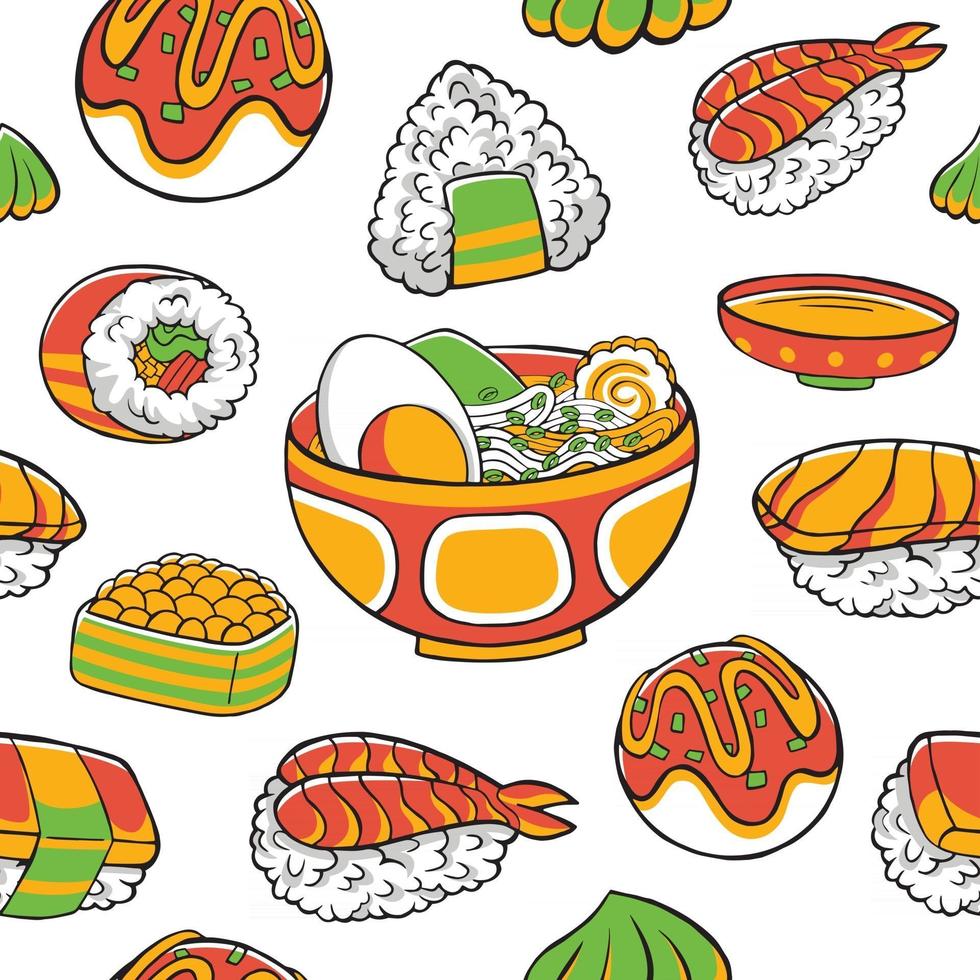 Japan Food Seamless Pattern in Flat Design Style vector