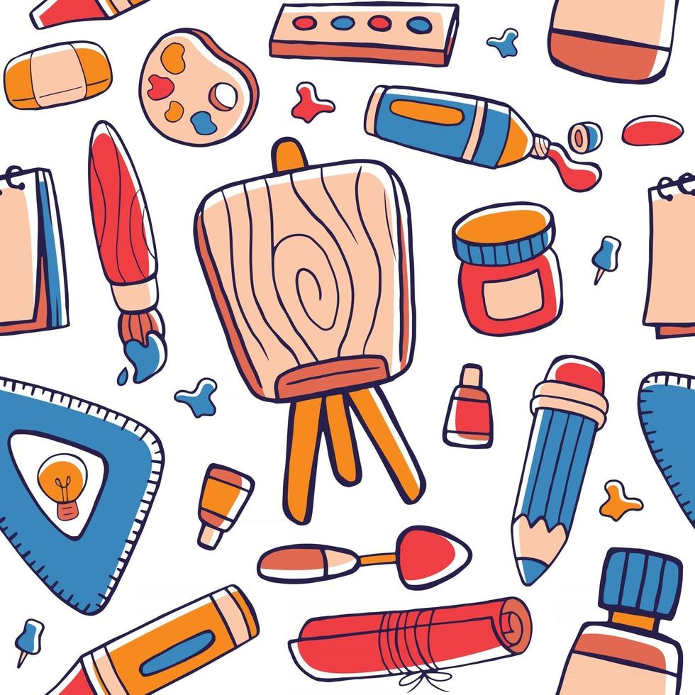 Art Studio Seamless Pattern in Flat Design Style vector