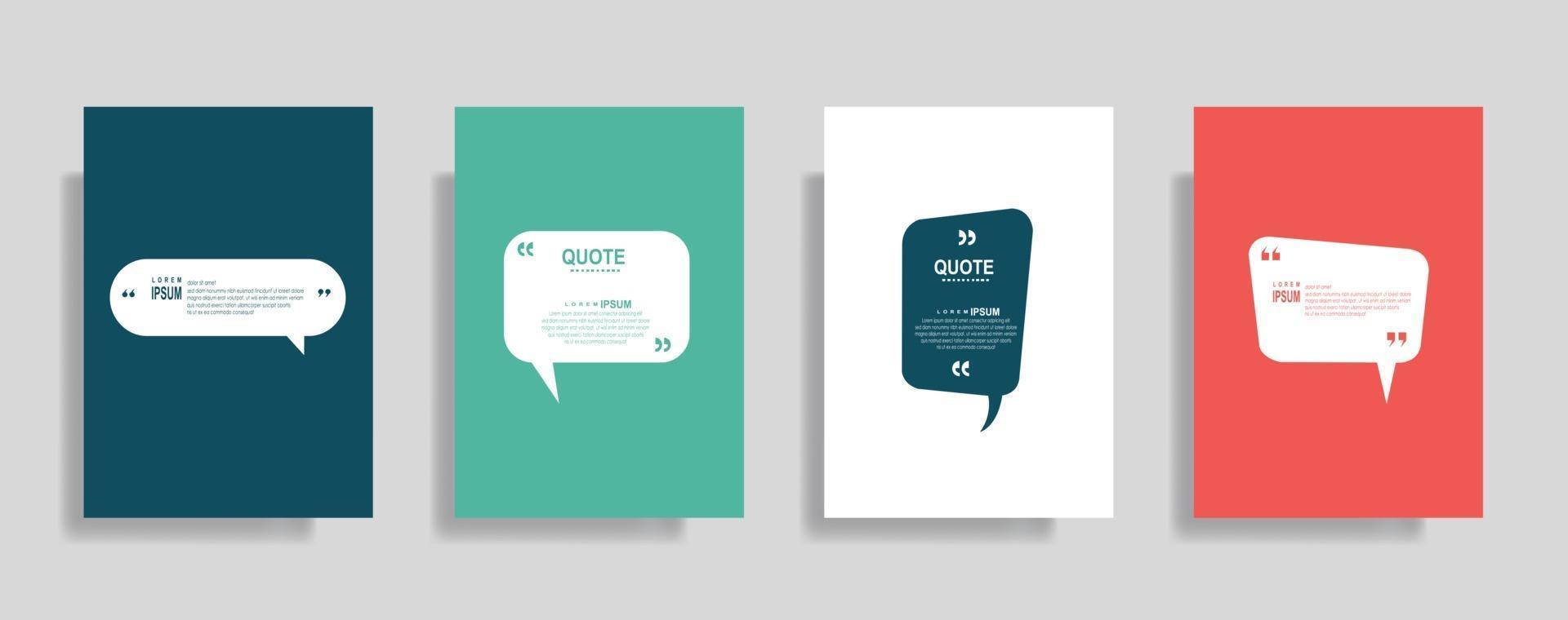 Quotes frame blank templates set, Text in brackets, citation empty speech bubbles. Text bos isolated on color background. vector