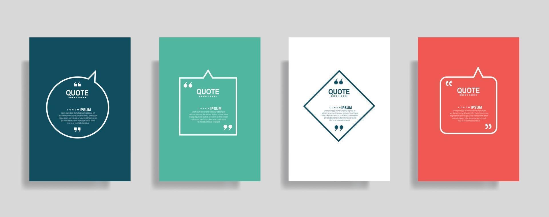 Quotes frame blank templates set, Text in brackets, citation empty speech bubbles. Text bos isolated on color background. vector