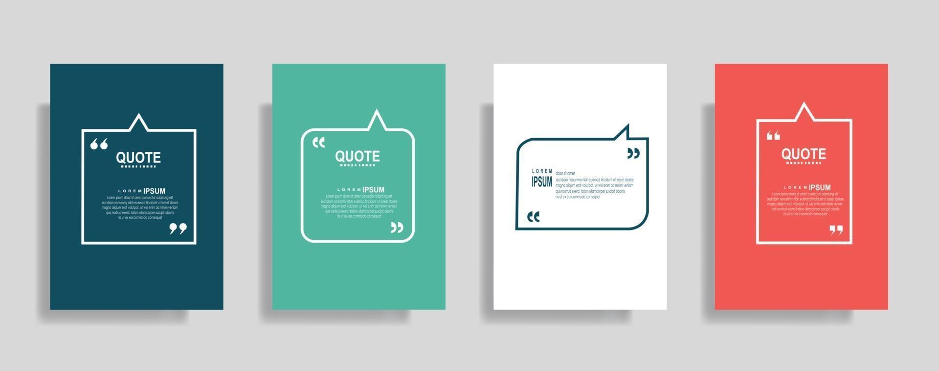 Quotes frame blank templates set, Text in brackets, citation empty speech bubbles. Text bos isolated on color background. vector