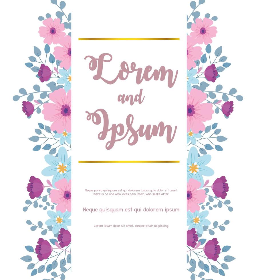 flowers wedding, greeting card vertical design flower frame decoration vector