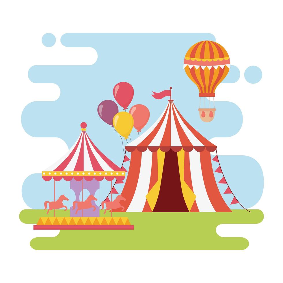 fun fair carnival carousel tent hot air balloon recreation entertainment vector