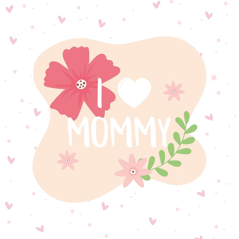 happy mothers day, flowers branch heart decoration dots background vector