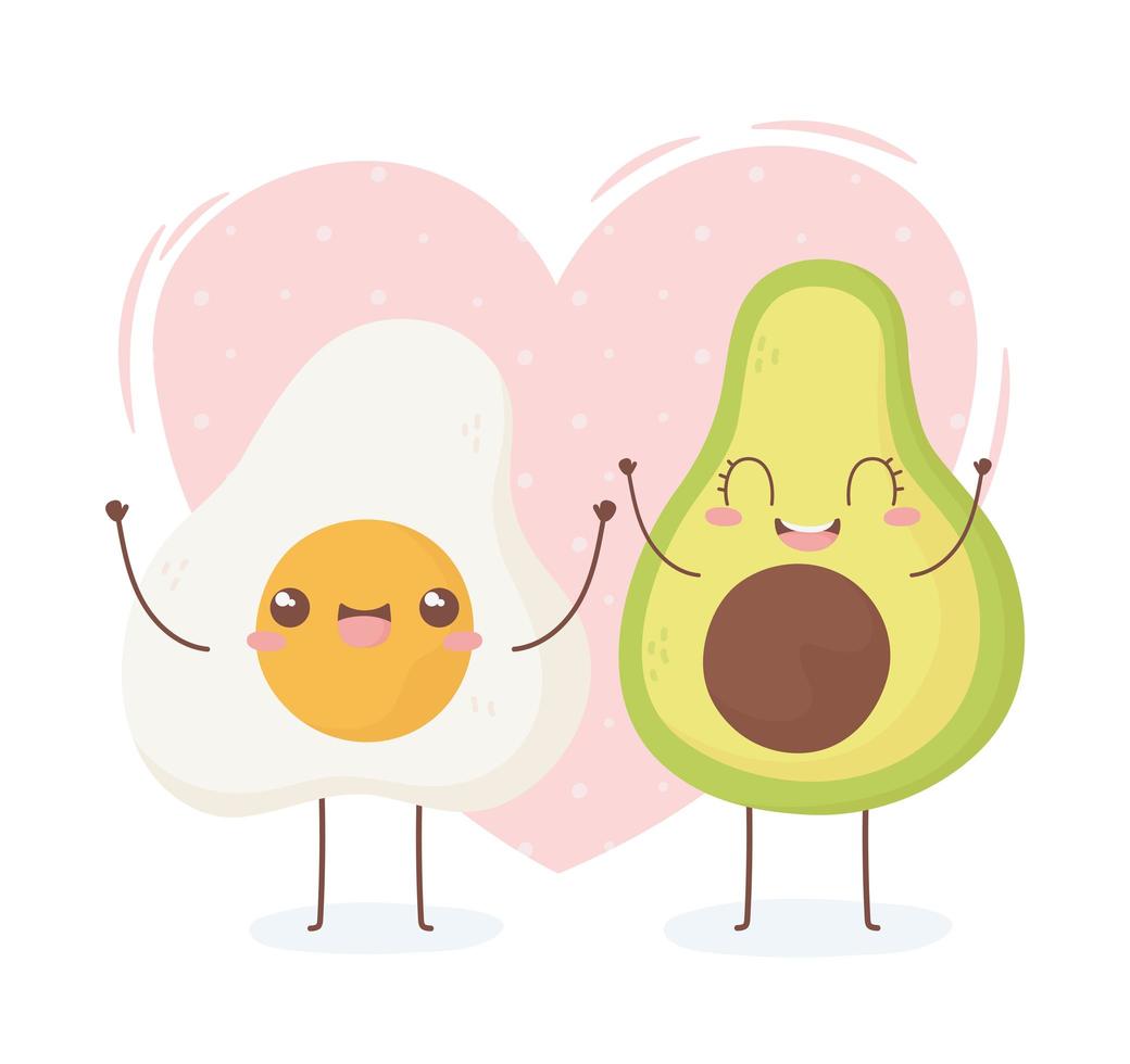 fried egg and avocado kawaii food cartoon character design vector