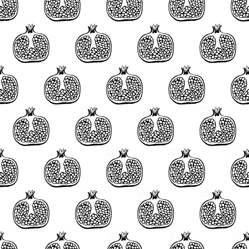 Seamless pattern with hand drawn fruits pomegranate elements. Vegetarian wallpaper. For design packaging, textile, background, design postcards and posters. vector