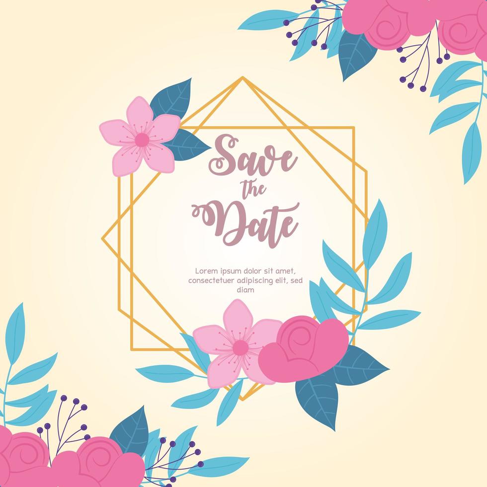 flowers wedding, save the date, elegant flowers decoration card vector