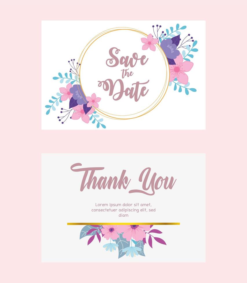 flowers wedding, save the date and thanks you flower banner vector