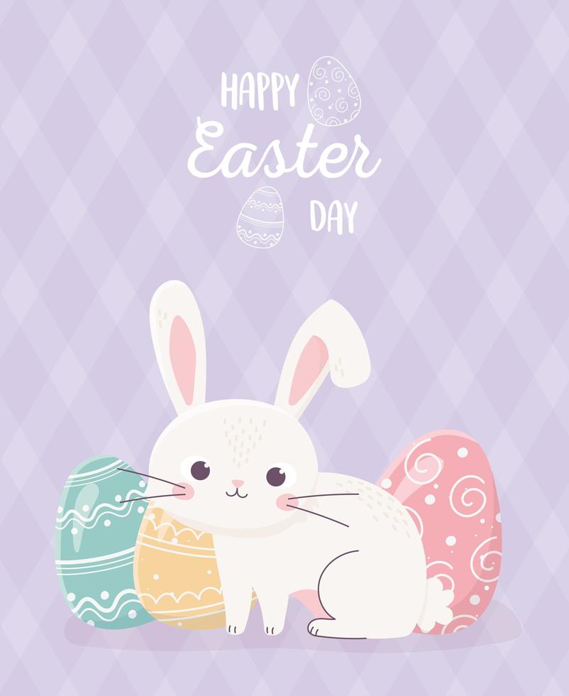 happy easter little rabbit with eggs traditional celebration vector