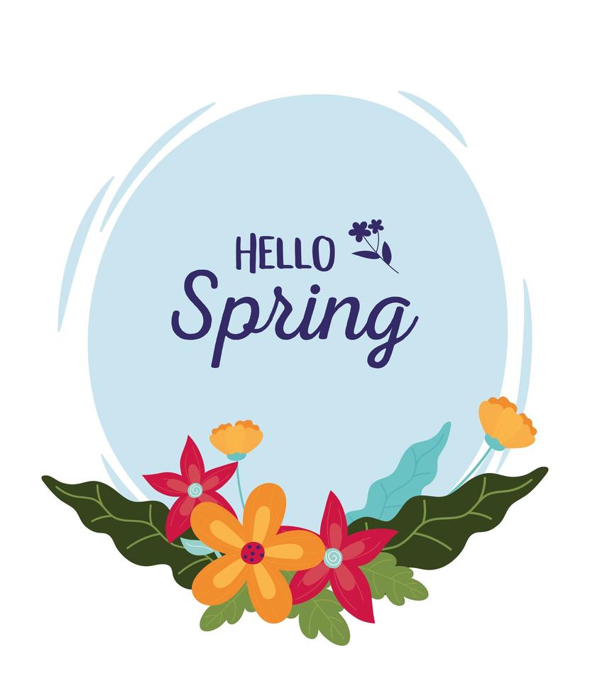 happy spring decorative flowers leaves round banner vector
