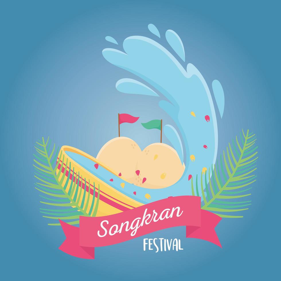 songkran festival thailand bowl with water celebration vector
