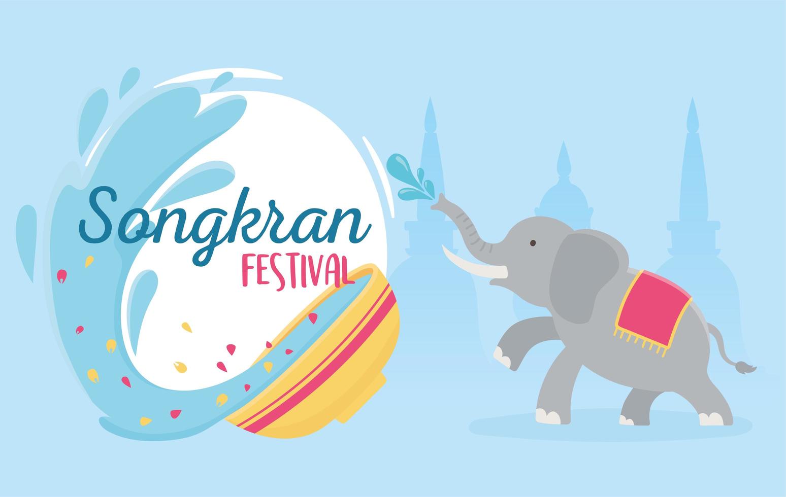 cartel de bienvenida del cuenco de agua del elefante del festival de songkran vector