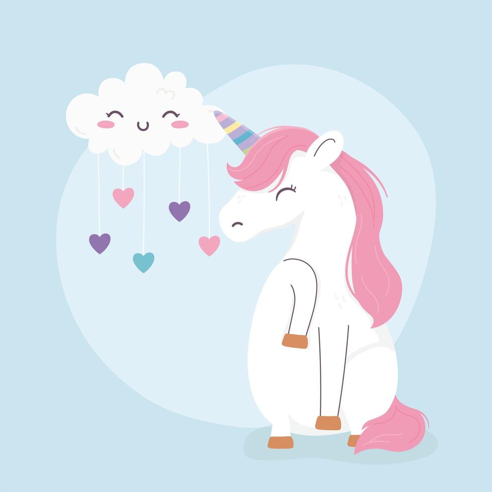 cute unicorn cloud with hearts love fantasy magic dream cute cartoon vector